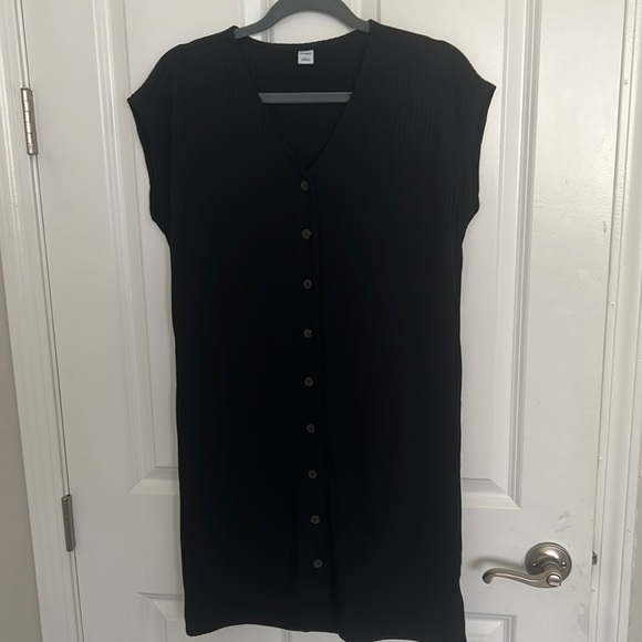 Old Navy Black Ribbed Button Down Dress Sz Small - Picture 1 of 2
